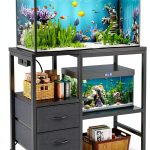 TIQLAB 20-29 Gallon Multi - Tier Aquarium Stand with Storage Drawers & Shelf, Sturdy Metal Frame for Fish Tanks with Power Outlet, 30.7" L*13.8" W Tabletop, Black-0