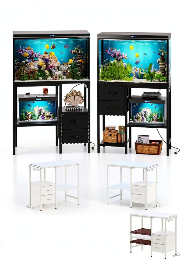 TIQLAB 20-29 Gallon Multi - Tier Aquarium Stand with Storage Drawers & Shelf, Sturdy Metal Frame for Fish Tanks with Power Outlet, 30.7" L*13.8" W Tabletop, Black-3