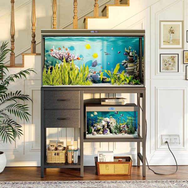 TIQLAB 20-29 Gallon Multi - Tier Aquarium Stand with Storage Drawers & Shelf, Sturdy Metal Frame for Fish Tanks with Power Outlet, 30.7" L*13.8" W Tabletop, Black-7