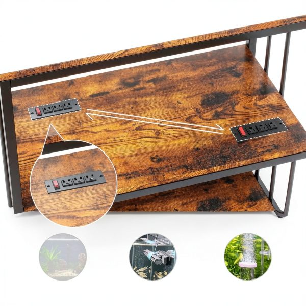 20 Gallon Fish Tank Stand with Power Outlet, Retro Brown, 3-Tier-4