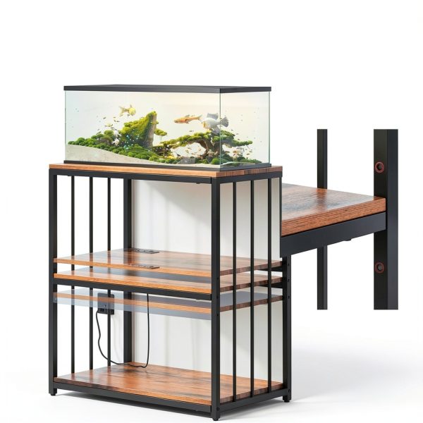20 Gallon Fish Tank Stand with Power Outlet, Retro Brown, 3-Tier-6