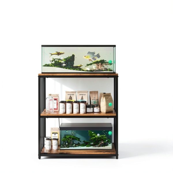 20 Gallon Fish Tank Stand with Power Outlet, Retro Brown, 3-Tier-3